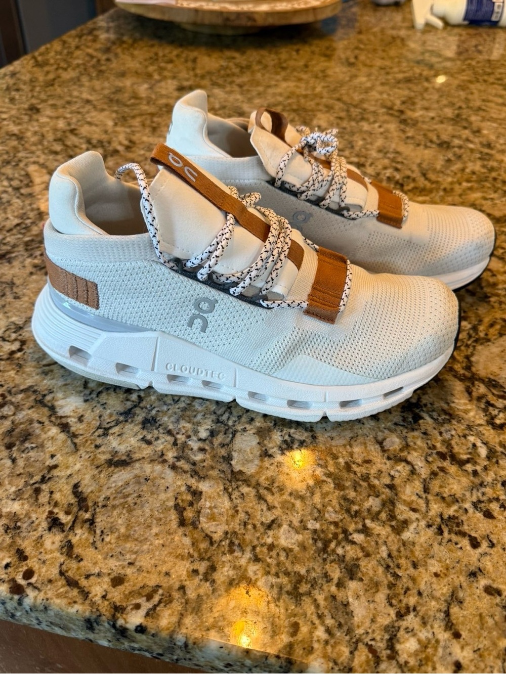 On Running Women's Cloudtec Athletic Shoes in Off-White with Tan Accents